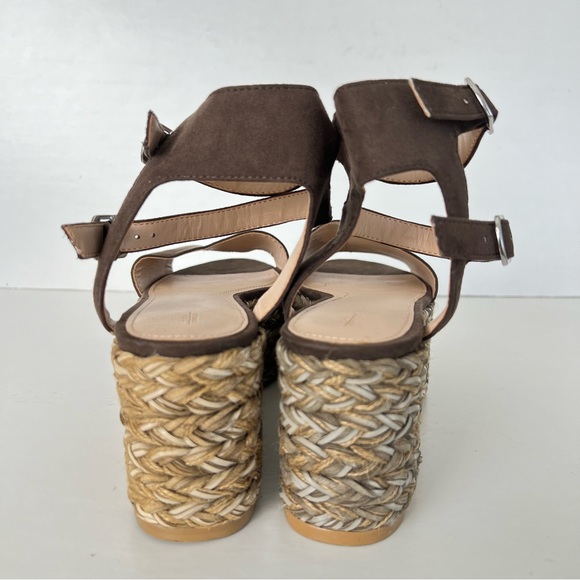 ZARA Trafaluc Brown Suede Jute Raffia w Faux Leather Woven Platform Sandal Sz 39 - Picture 7 of 11
